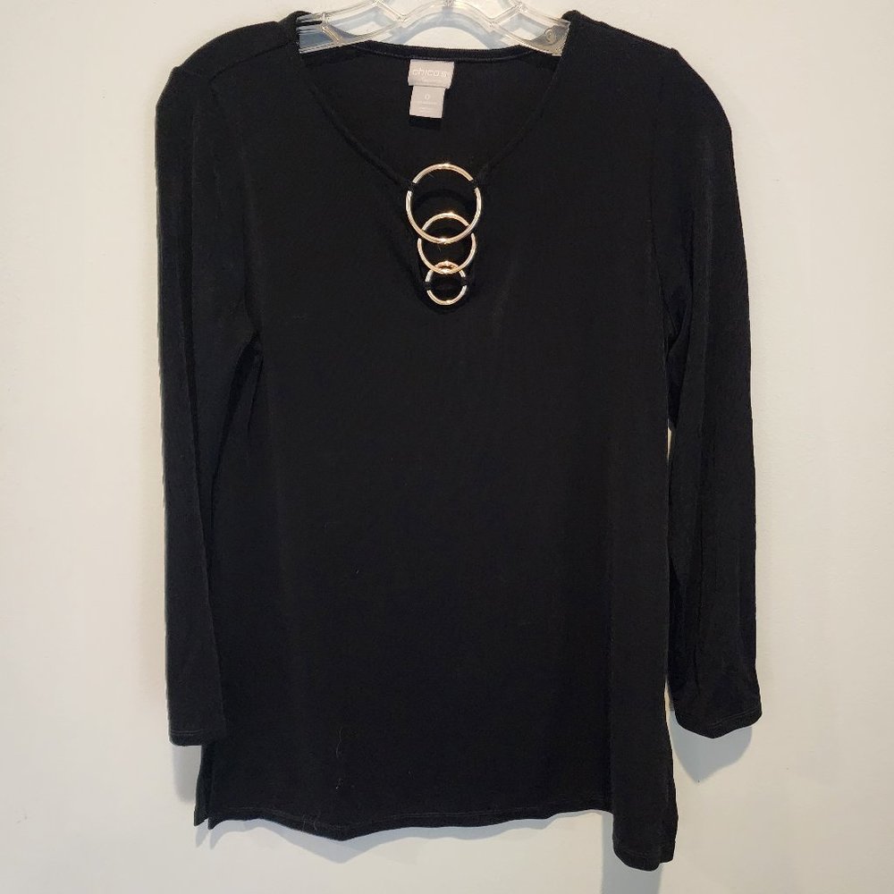 Chico's Travelers Ring Detail Top, Size S, Like New